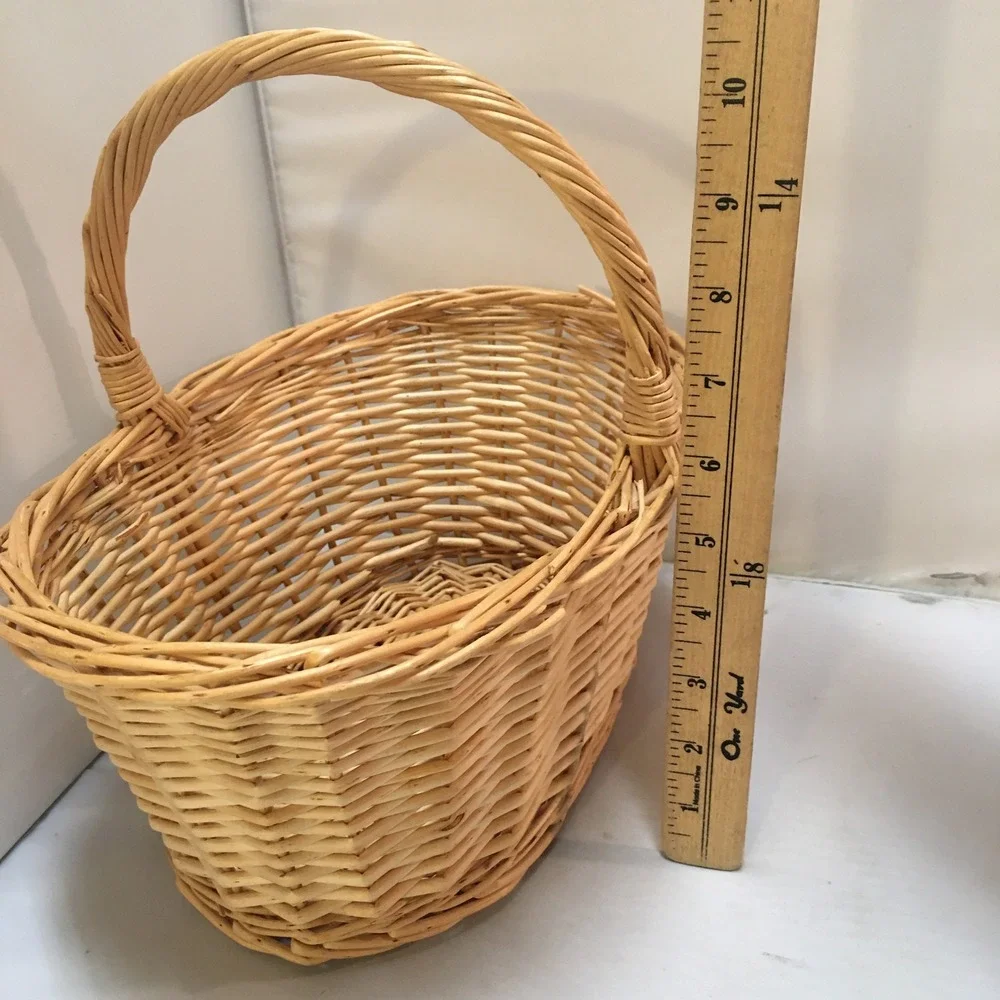 Wicker Basket Medium Natural Tan Oval Woven Willow Handle Cottagecore Farmhouse